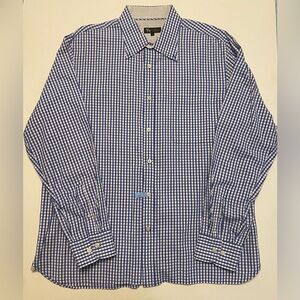 Hart Schaffer & Marx Blue & White Plaid Button Down Shirt XL